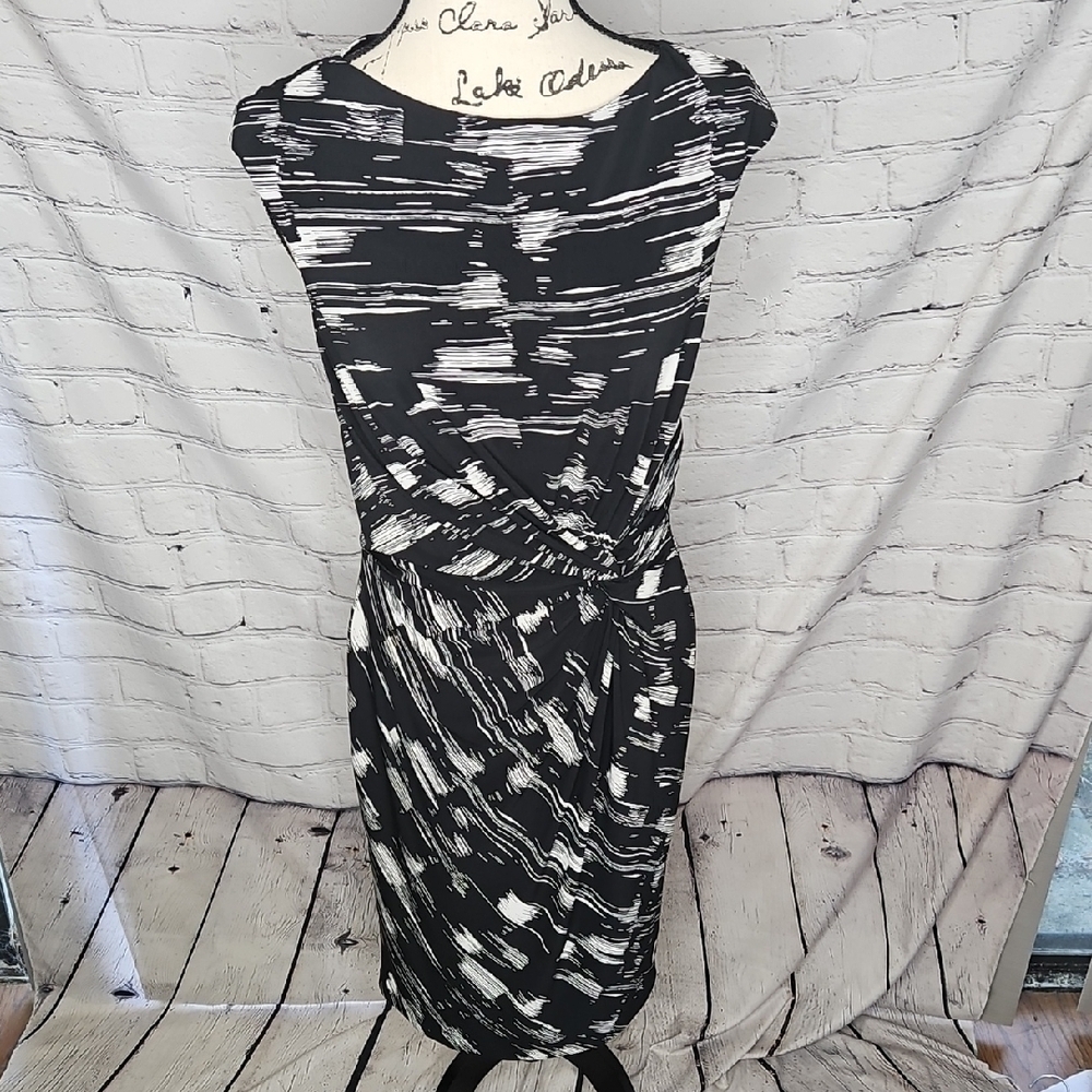 Lauren Ralph Lauren Black/White Twist Waist Cap Sleeve Dress Size 8